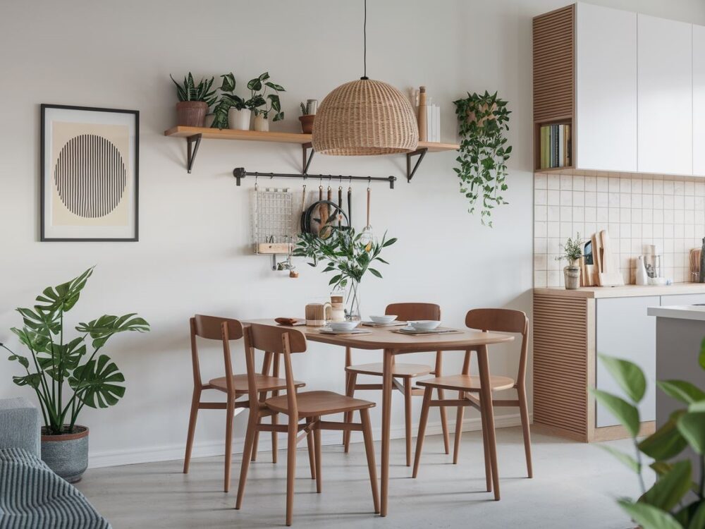 Wzory na ścianie nad stołem