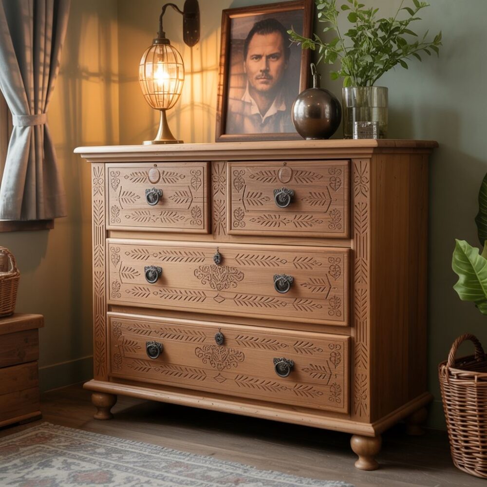 ciemna szafka przy łóżku