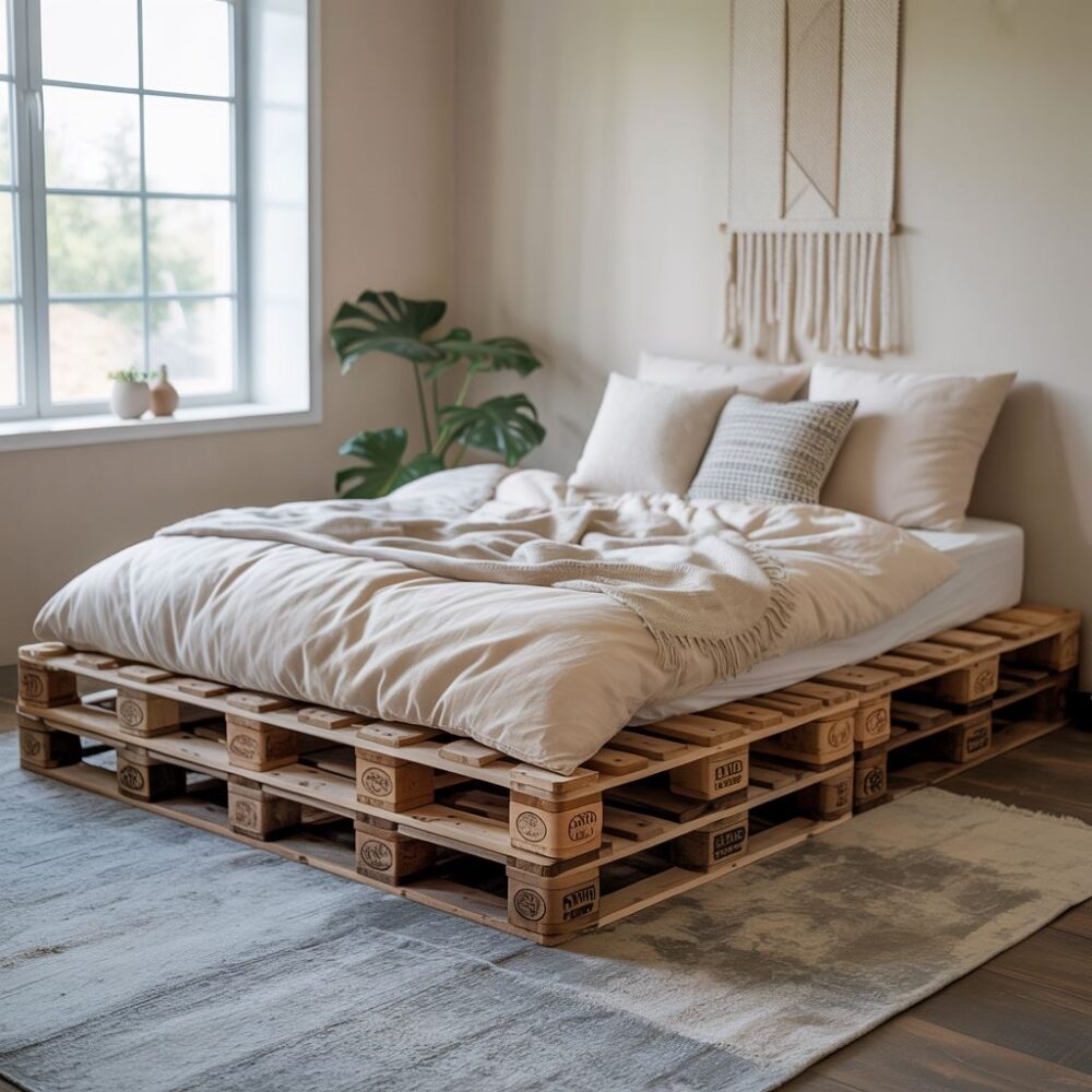 drewniane palety w sypialni