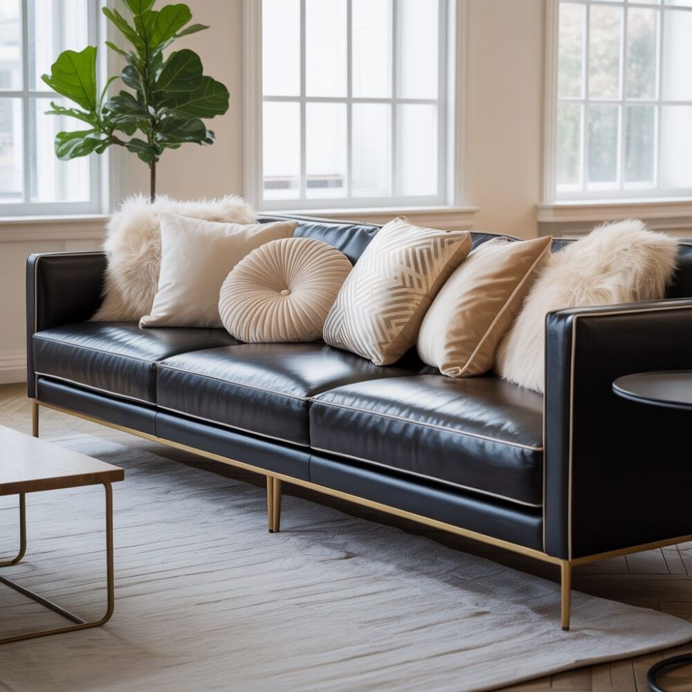 kolorowe poduszki do czarnej sofy