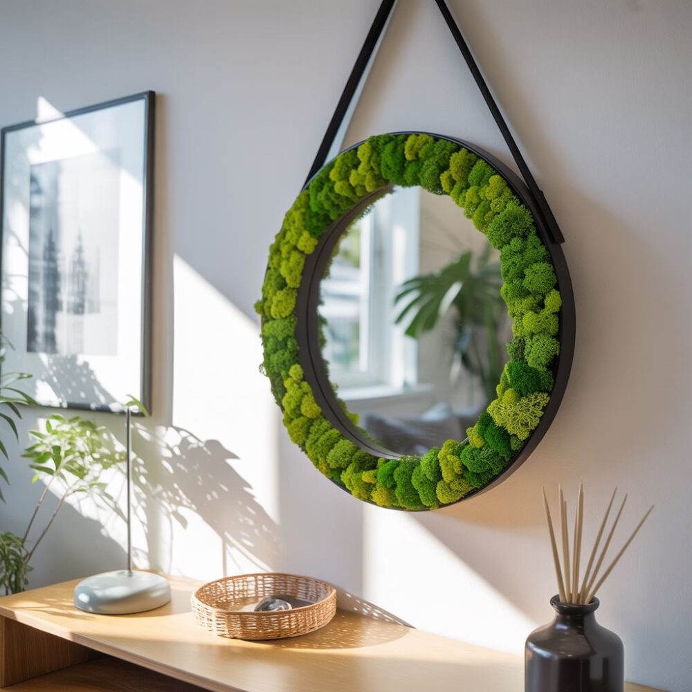 lustro z ramą z chrobotka