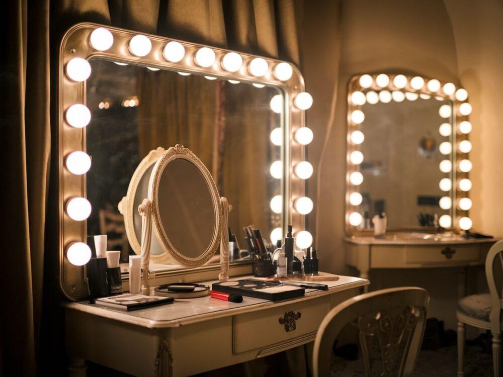 lustro z żarówkami teatralnymi