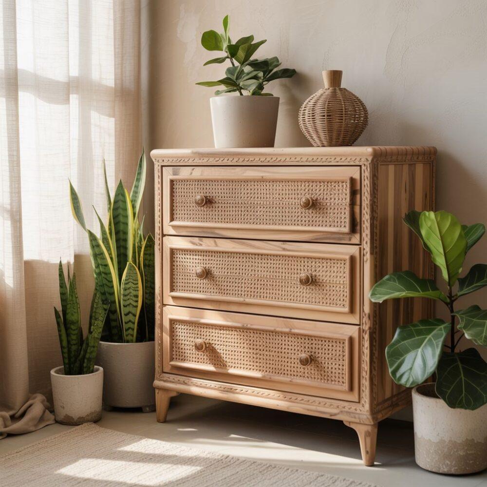 mebel boho z roślinami