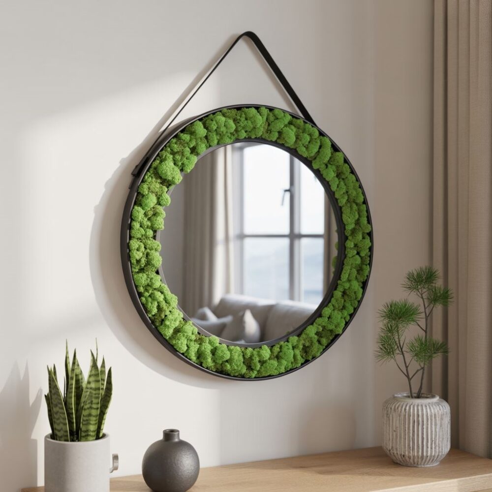 nowoczesne lustro z mchem
