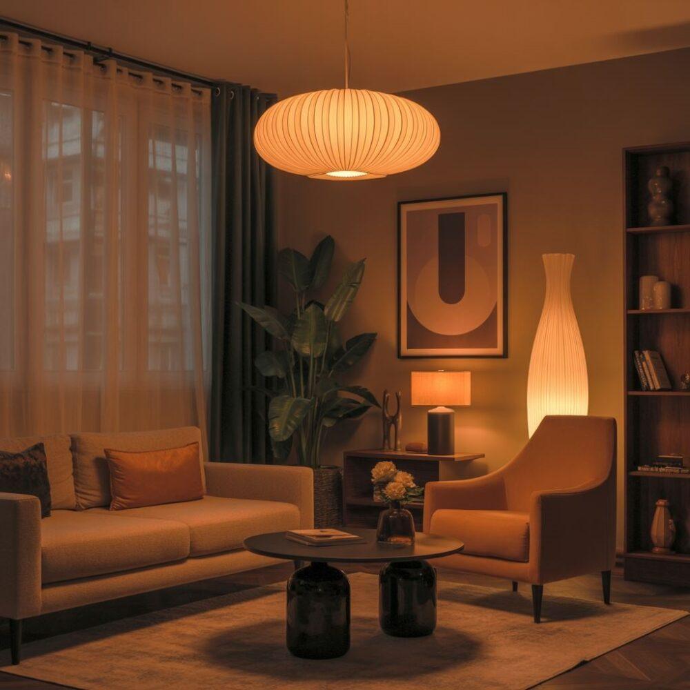 przytulny salon z lampami